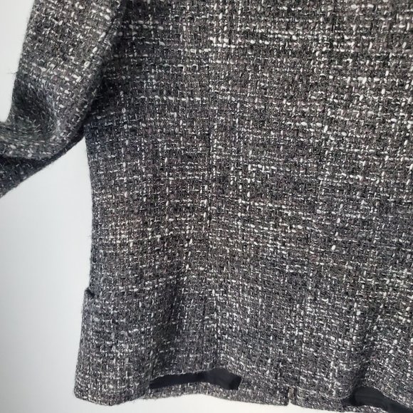 Vintage Women's Wool Blazer Jacket Zip Up Woven Knit Grey White Tweed JONES NY - Picture 6 of 10